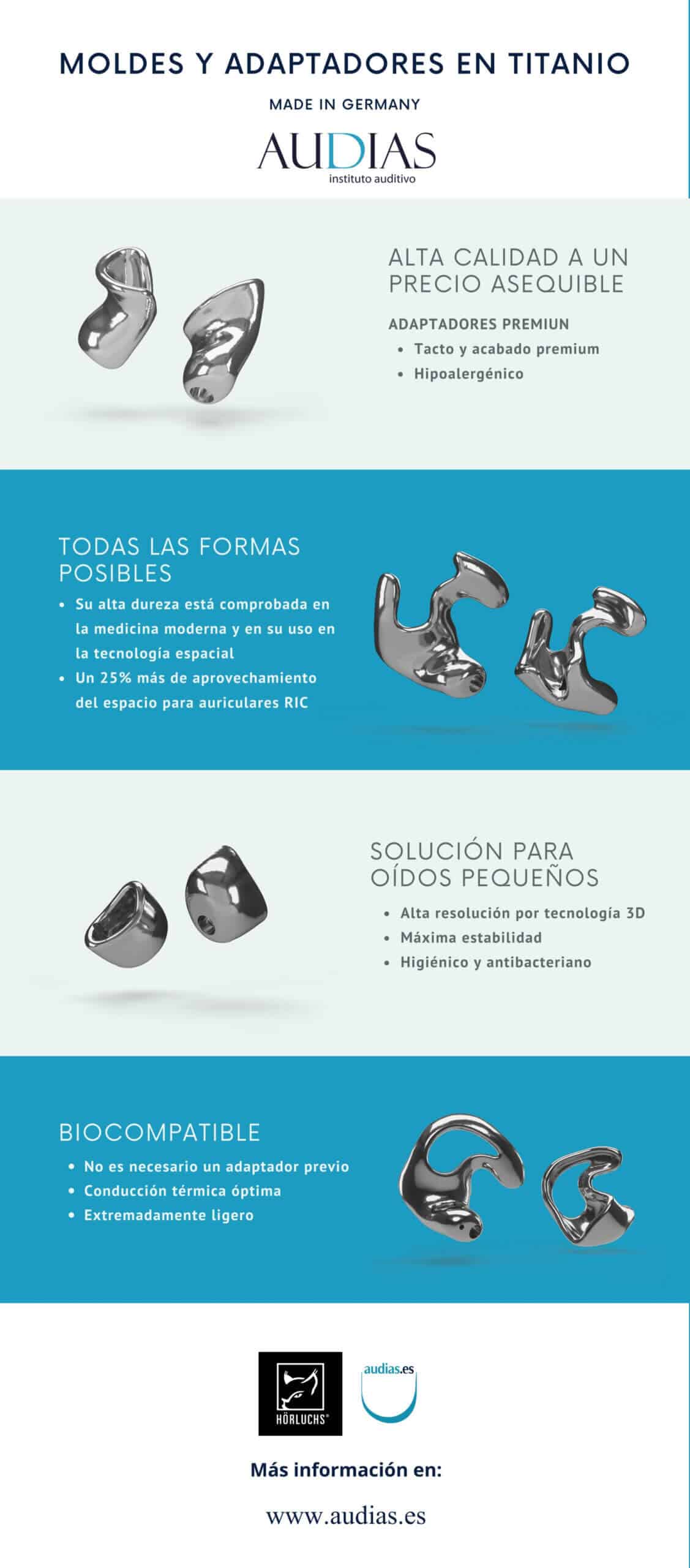 Moldes y adaptadores auditivos en titanio